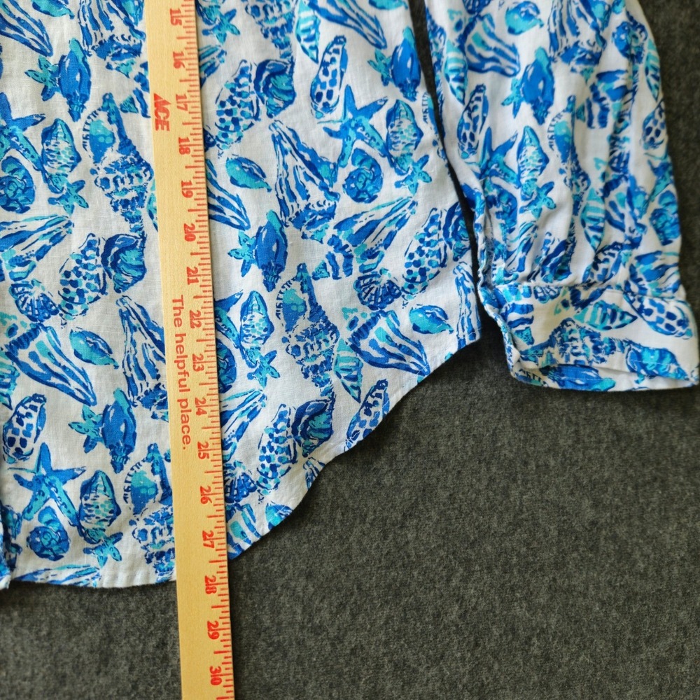 Lilly Pulitzer Sz XL Sea View Seashell Starfish 100% Linen Beachy Coastal Travel - Picture 7 of 8
